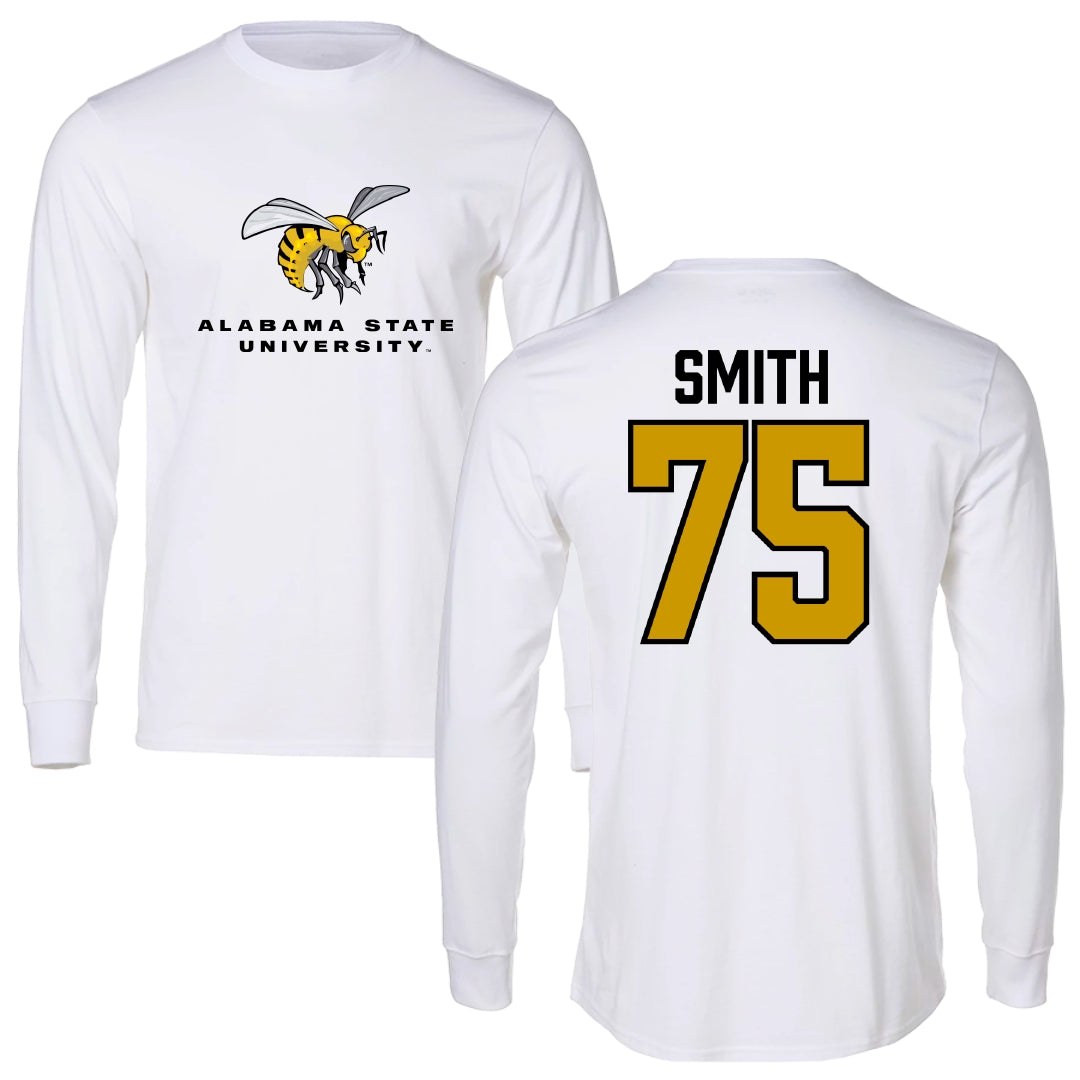Alabama State University Football White Block Long Sleeve - #75 Cameron Smith