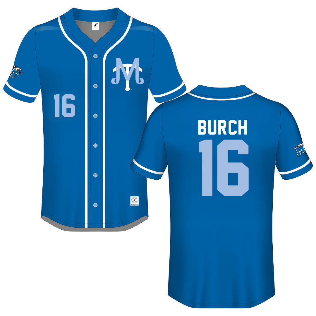 Middle Tennessee State University Blue Button-Down Jersey - #16 Landen Burch