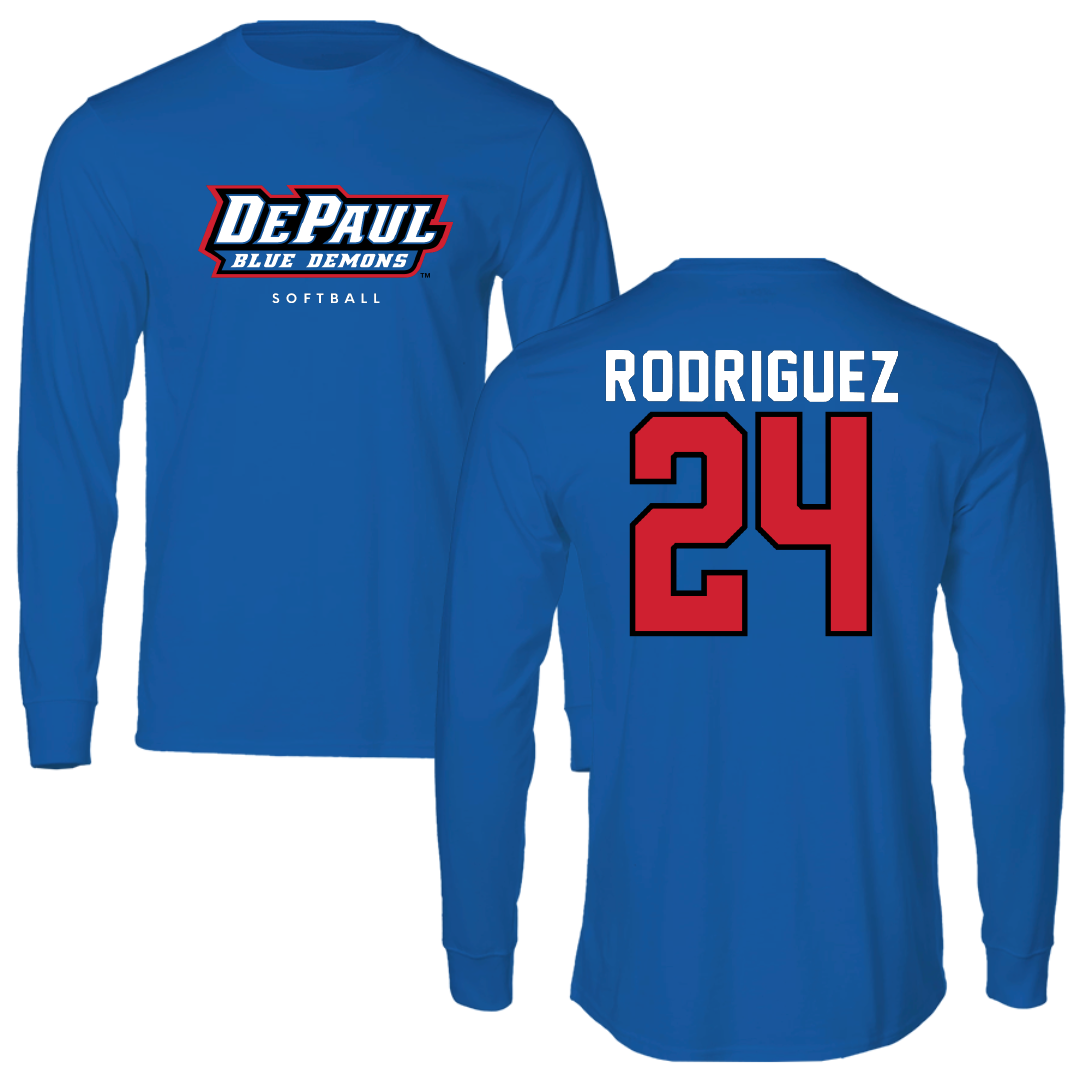 DePaul University Softball Blue Long Sleeve - #24 Bibianna Rodriguez