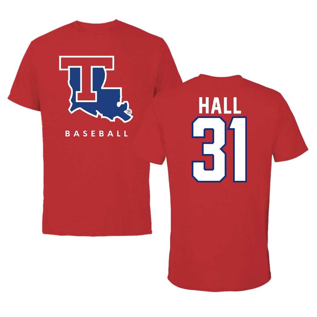 Louisiana Tech University Baseball Red Tee - #31 Caleb Hall