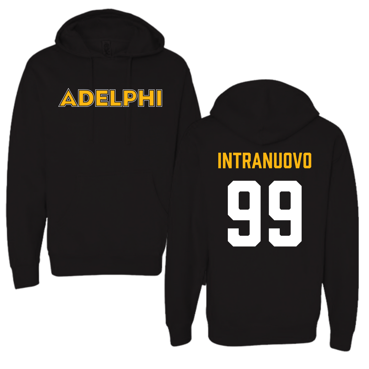 Adelphi University Soccer Black Hoodie - #99 Gianluca Intranuovo