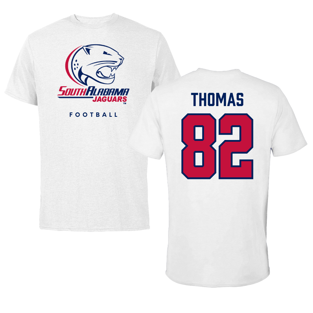 University of South Alabama Football White Performance Tee - #82 Trent Thomas