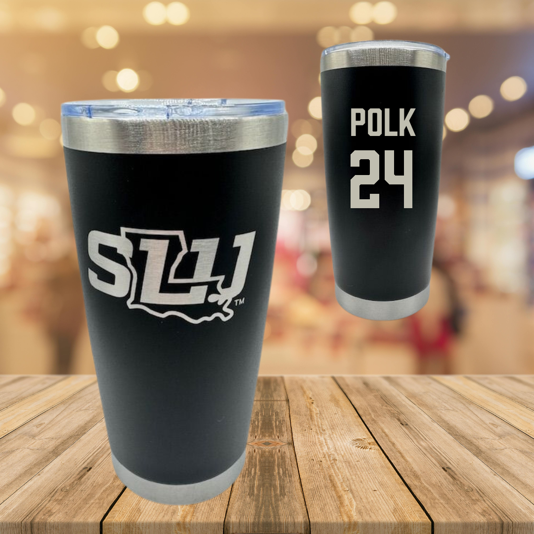 Southeastern Louisiana University Baseball Black Stainless Steel Tumbler - #24 Lakin Polk