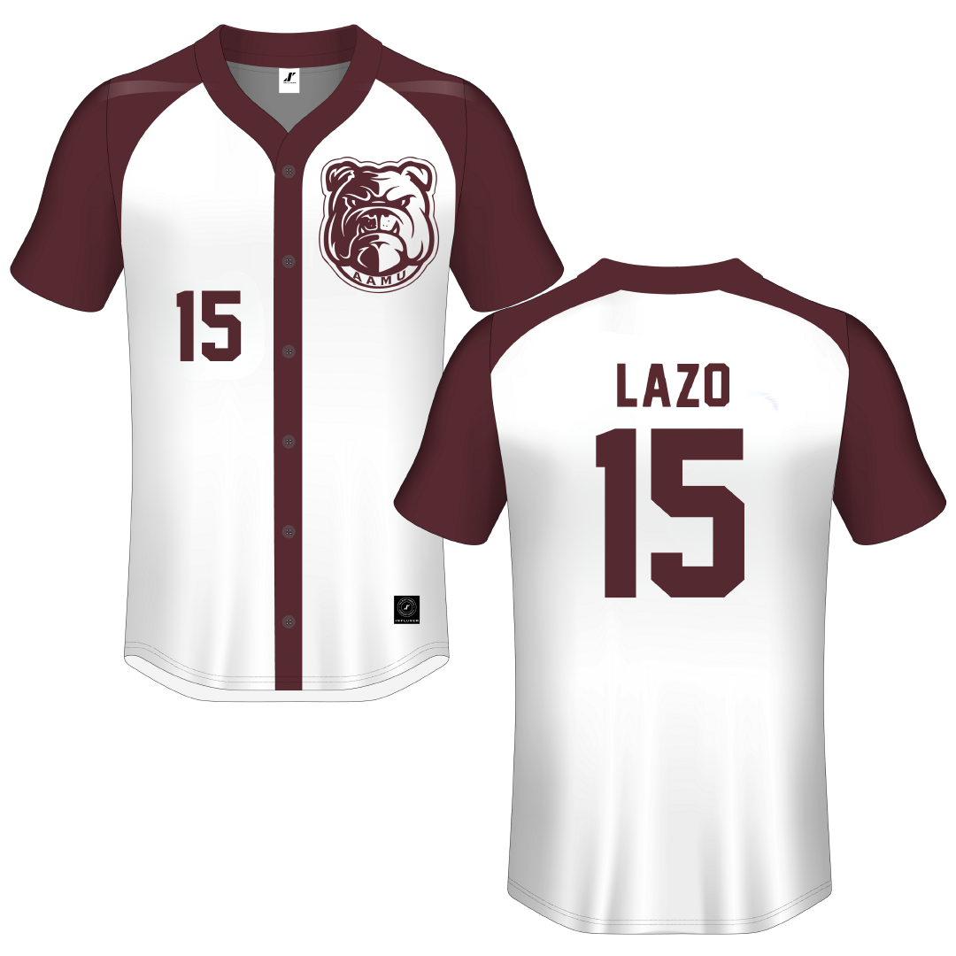 Alabama A&M University White Button-Down Jersey - #15 Charlie Lazo