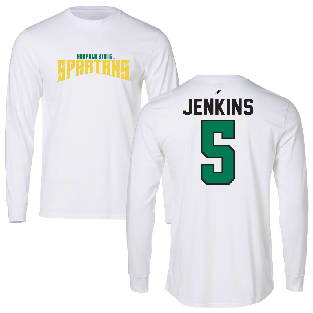 Norfolk State University Basketball White Classic Performance Long Sleeve - #5 Tyrese Jenkins