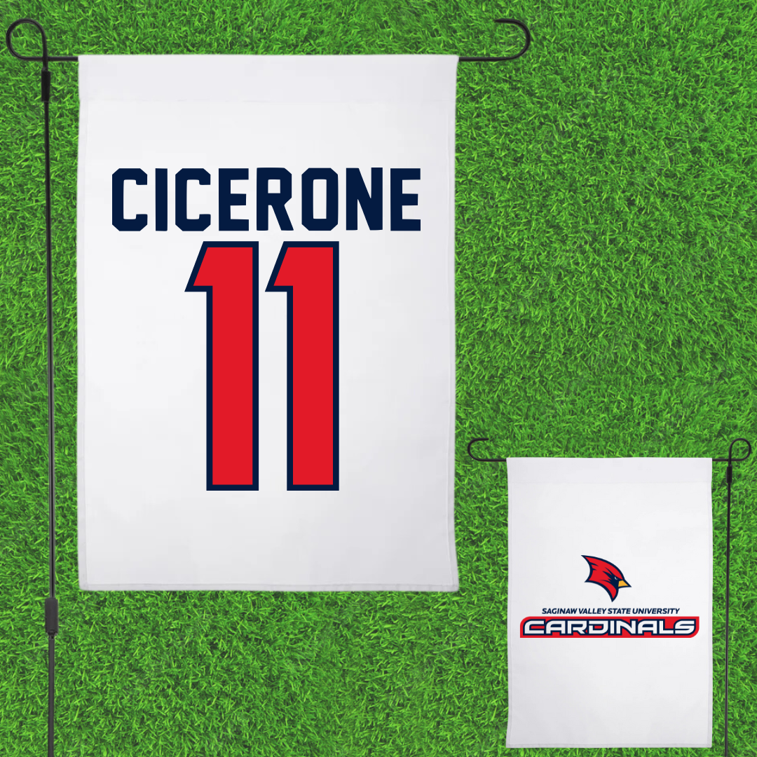 Saginaw Valley State University Baseball White Garden Flag - #11 Austin Cicerone