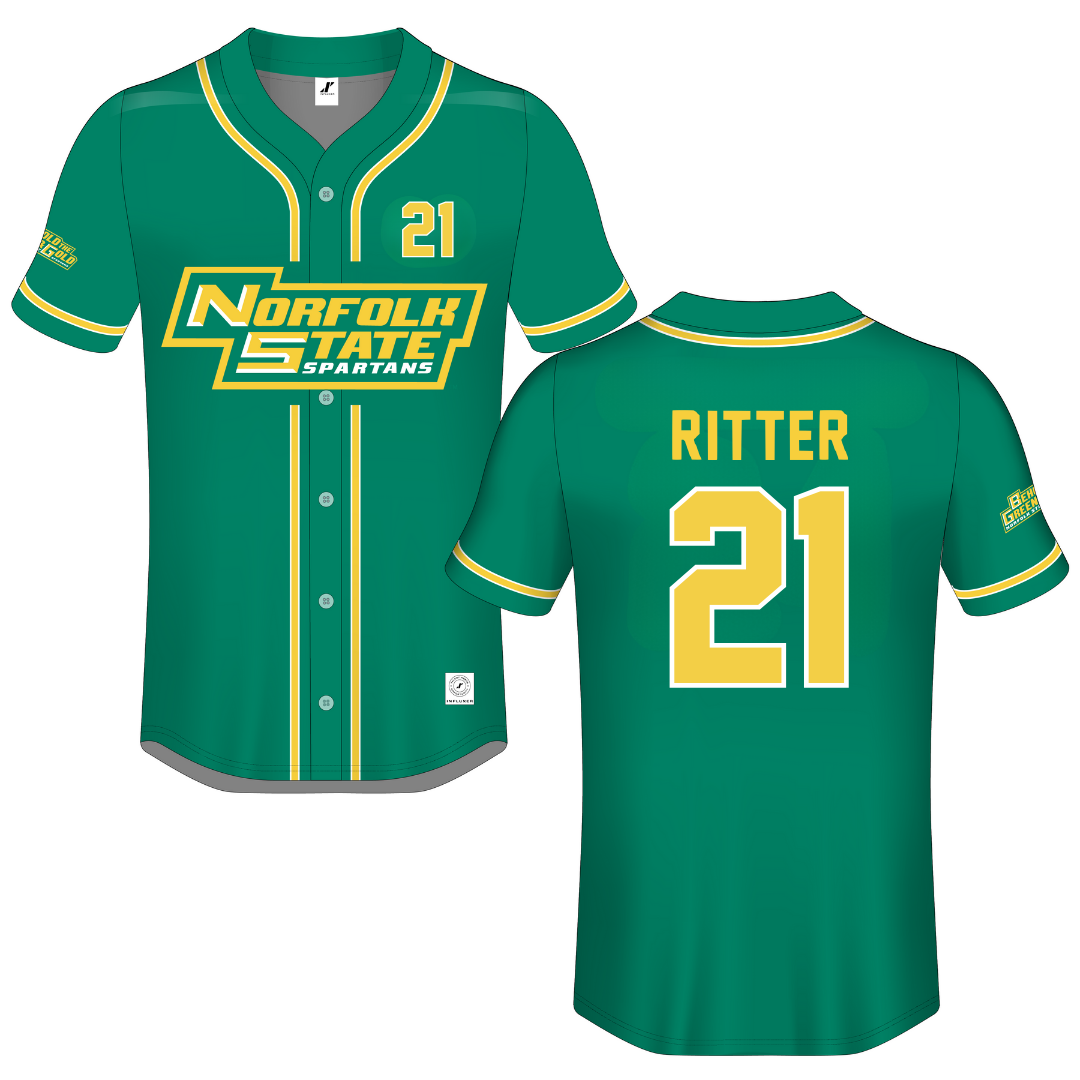 Norfolk State University Green Button-Down Jersey - #21 Jamal Ritter