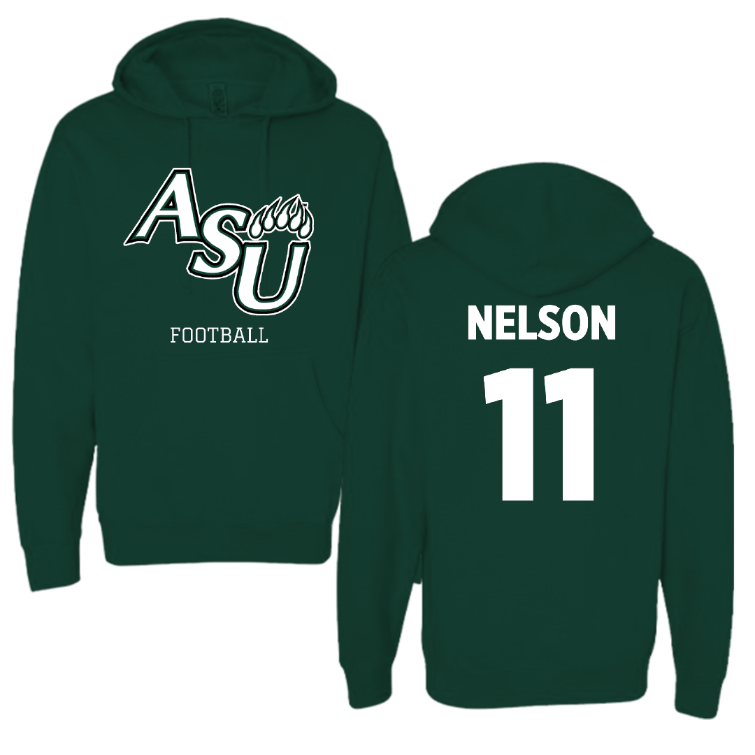 Adams State University Football Forest Green Block Hoodie - #11 Chase Nelson