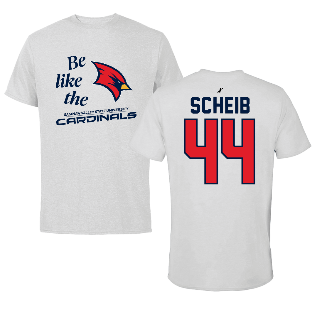 Saginaw Valley State University Baseball Light Gray Be Like Us Performance Tee - #44 Ethan Scheib