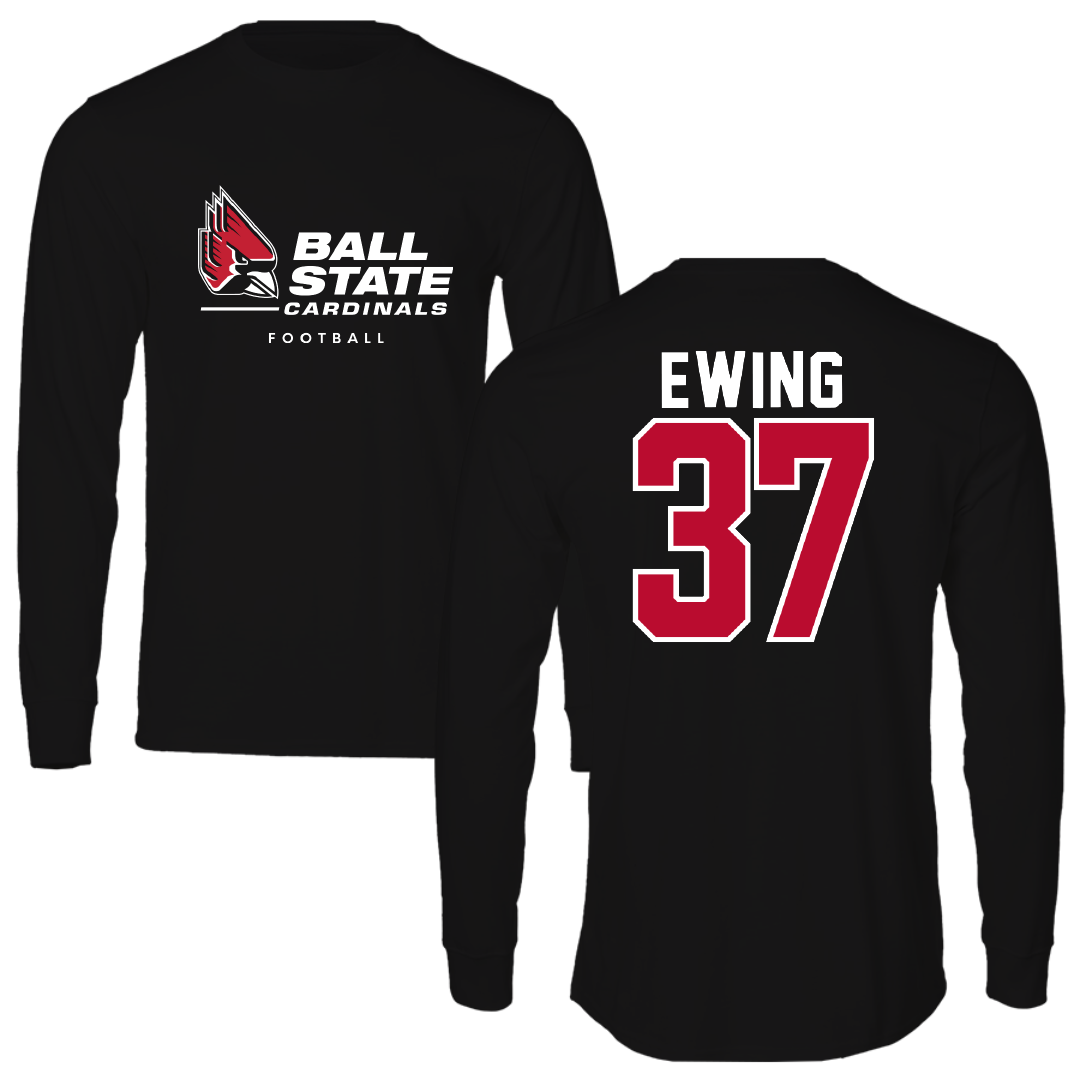 Ball State University Football Black Performance Long Sleeve - #37 Ayden Ewing