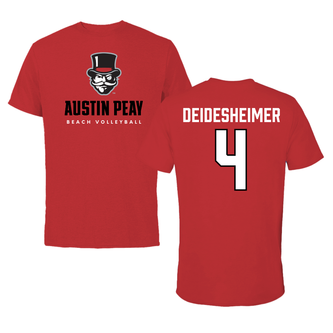 Austin Peay State University Beach Volleyball Red Mascot Performance Tee - #4 Payton Deidesheimer