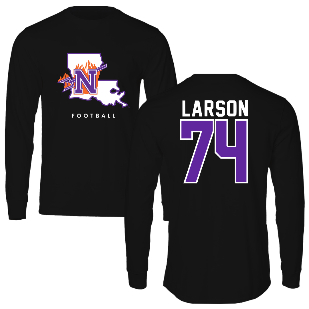 Northwestern State University Football Black Block Performance Long Sleeve - #74 Ryan Larson