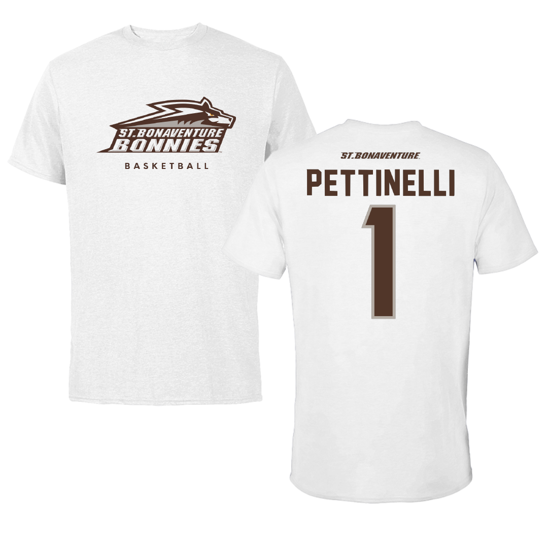 St. Bonaventure University Basketball White Performance Tee - #1 Mackenzie Pettinelli