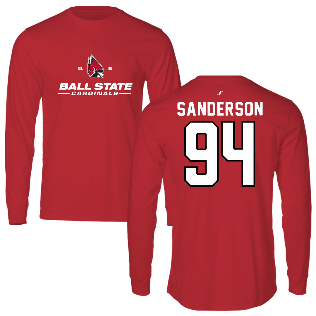 Ball State University Football Red General Long Sleeve - #94 Hunter Sanderson