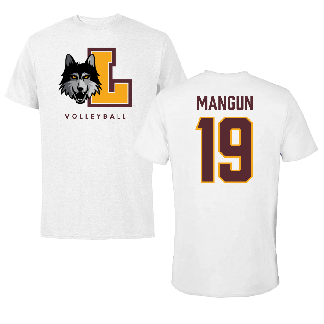 Loyola University-Chicago Volleyball White Performance Tee - #19 Dan Mangun