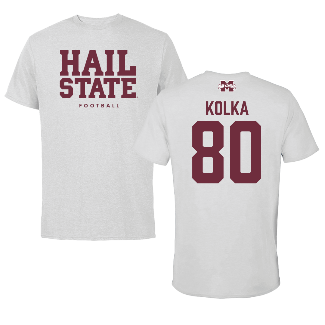 Mississippi State University Football Solid Athletic Gray Performance Tee - #80 Kade Kolka
