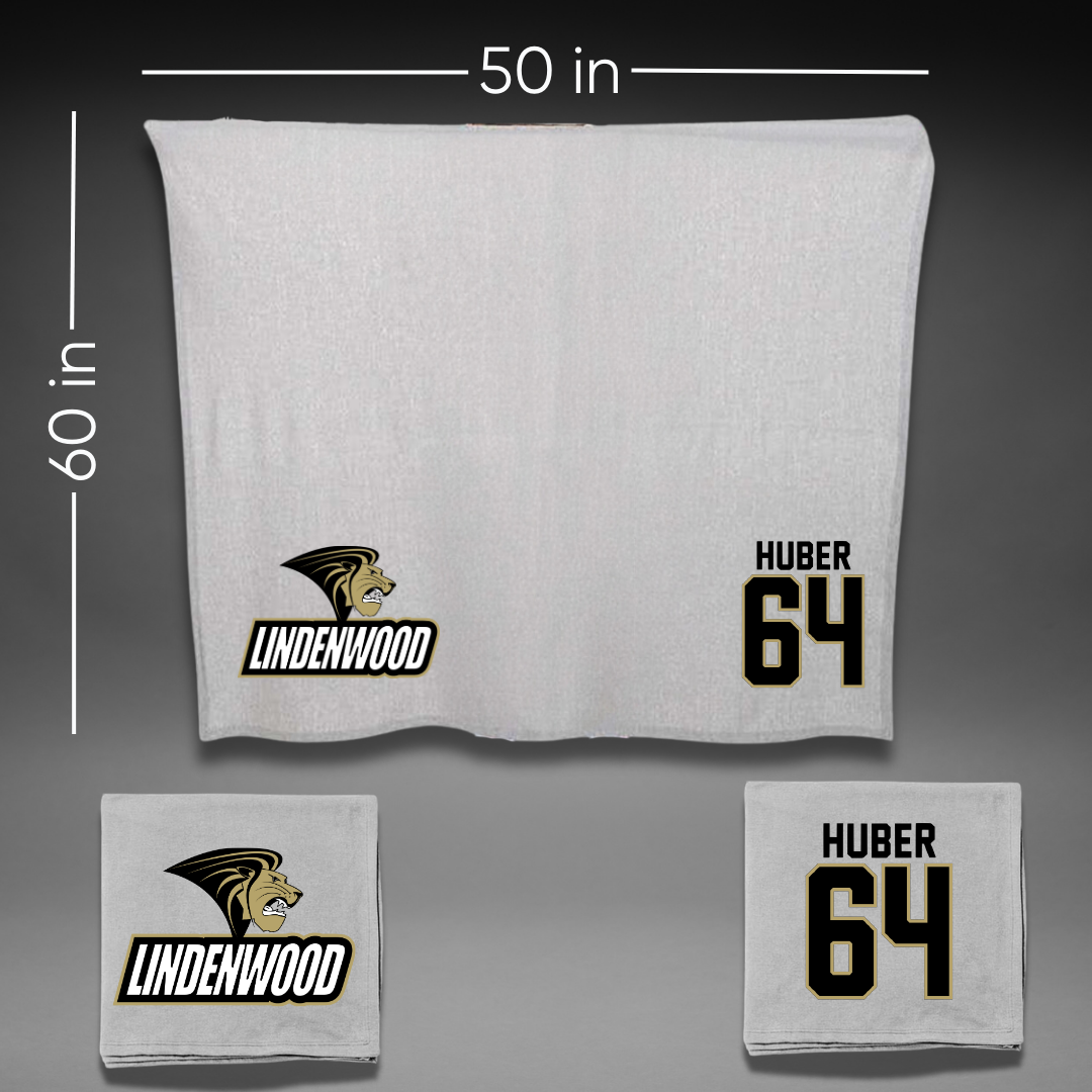 Lindenwood University Football Gray Blanket - #64 Connor Huber