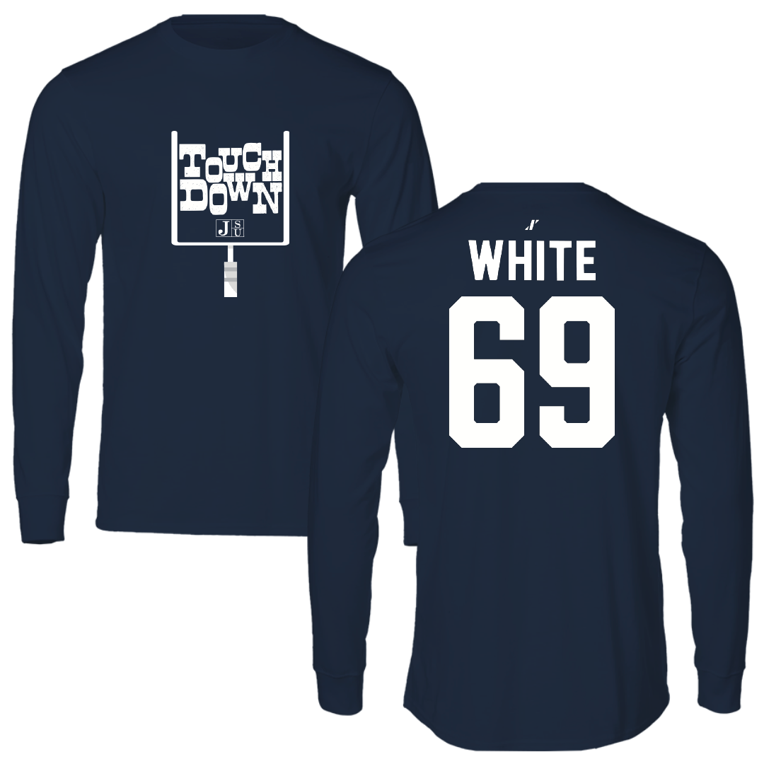 Jackson State University Football Navy Touchdown Performance Long Sleeve - #69 Dequarious White