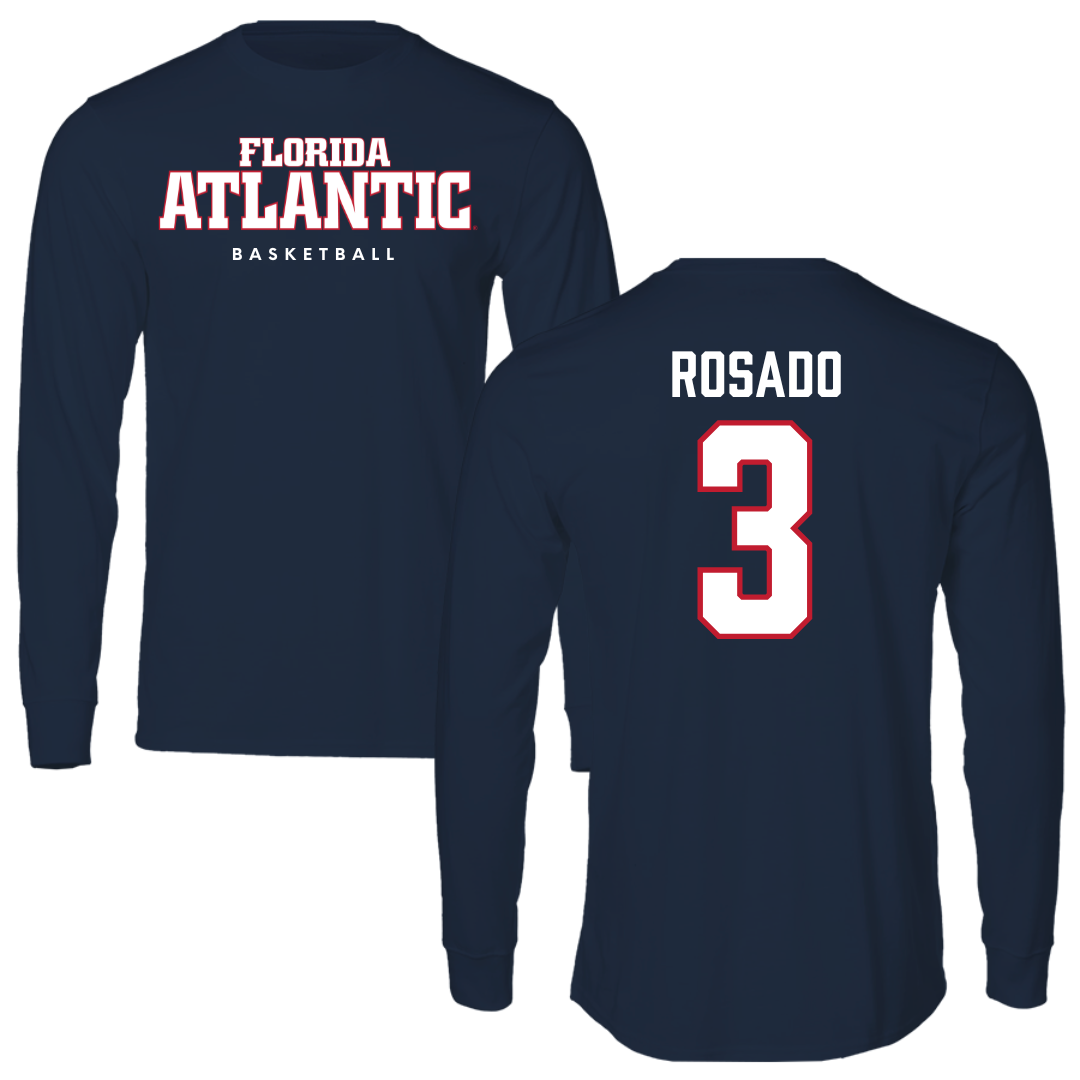 Florida Atlantic University Basketball Navy Block Long Sleeve - #3 Giancarlo Rosado