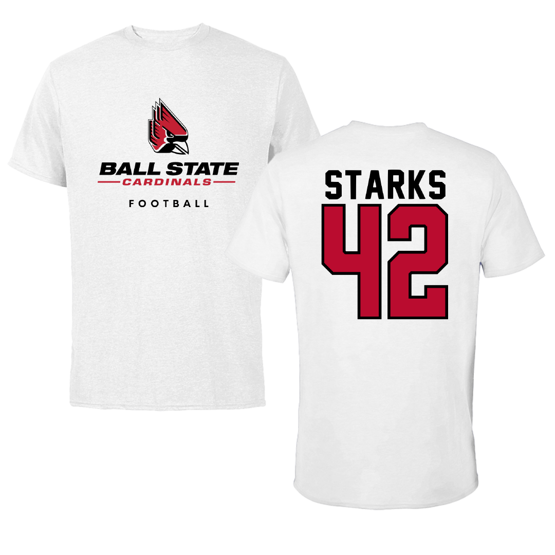 Ball State University Football White Performance Tee - #42 Layton Starks