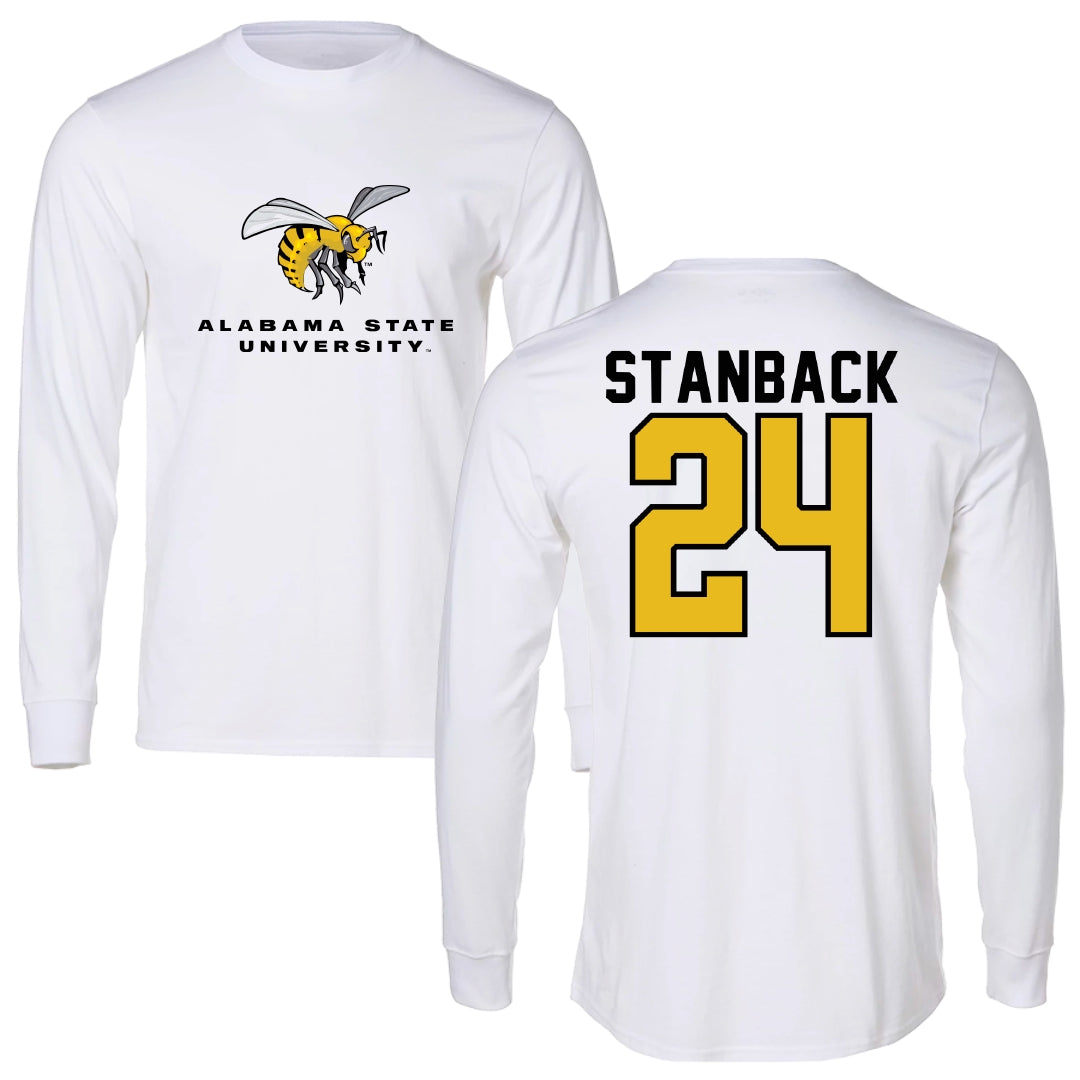 Alabama State University Basketball White Block Long Sleeve - #24 Jerquarius Stanback