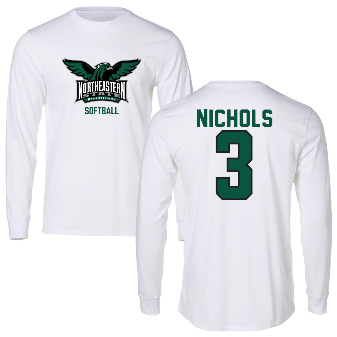 Northeastern State University Softball White Performance Long Sleeve - #3 Taylor Nichols