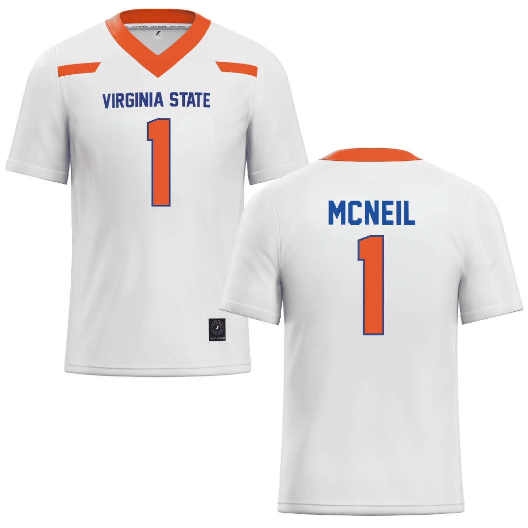 Virginia State University White Football Jersey - #1 KJ McNeil