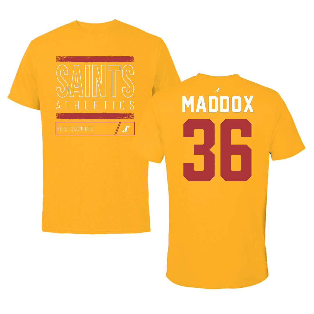 Flagler College Baseball Gold Dominate Tee - #36 Eli Maddox