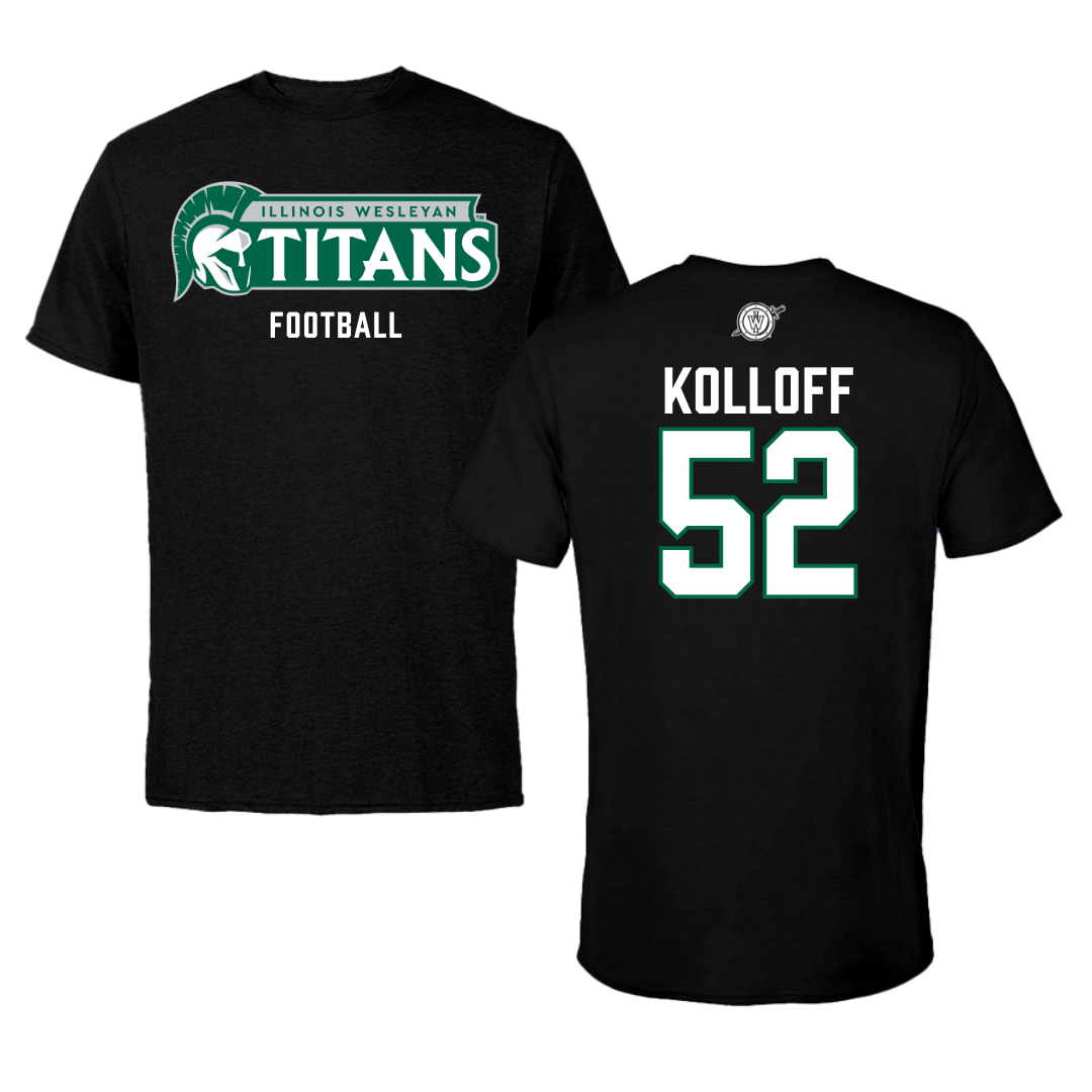 Illinois Wesleyan University Football Black Tee - #52 Ethan Kolloff