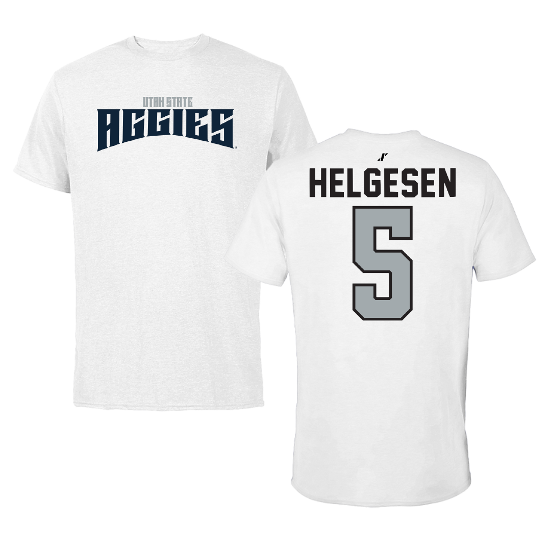 Utah State University Volleyball White Classic Performance Tee - #5 Loryn Helgesen