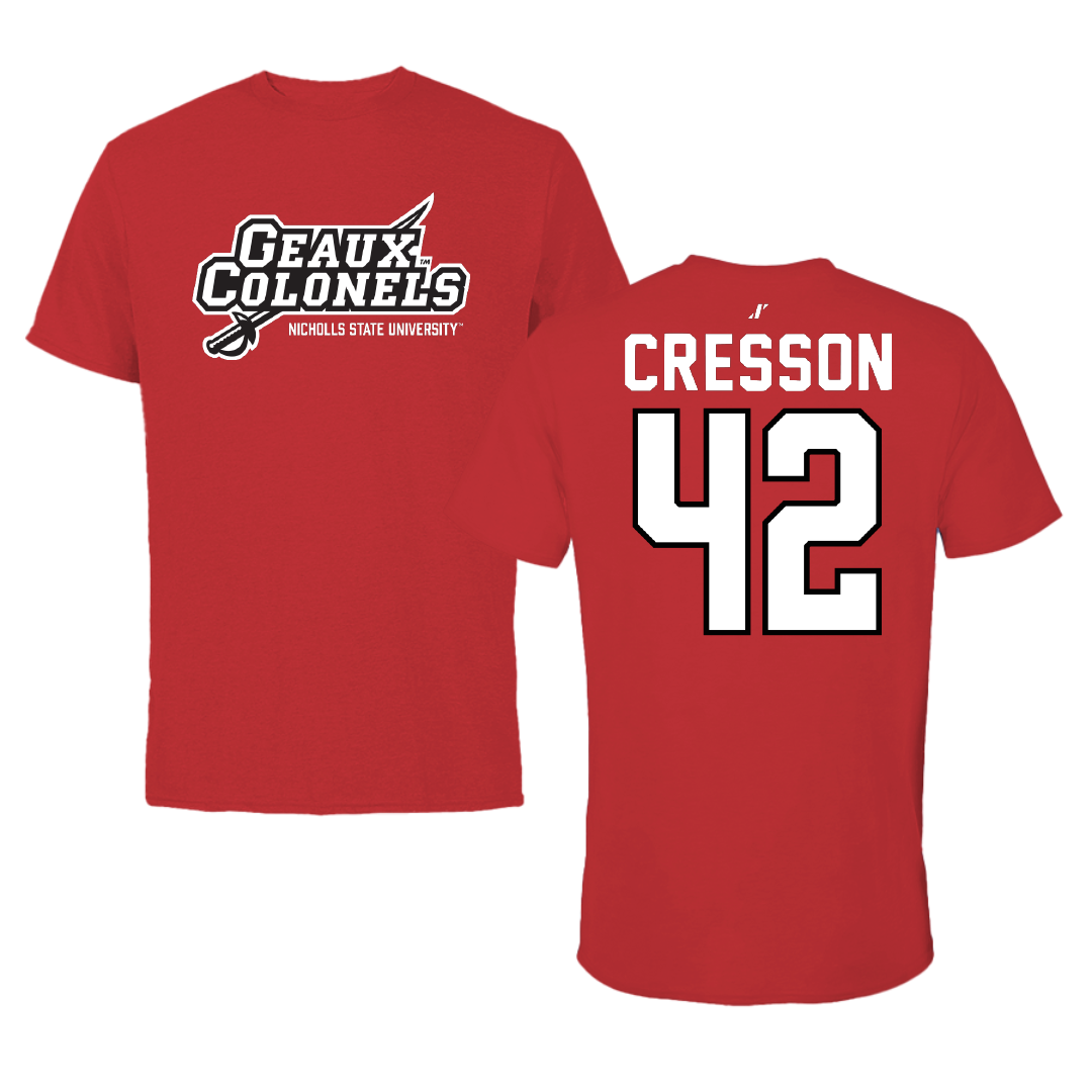Nicholls State University Football Red General Tee - #42 David Cresson