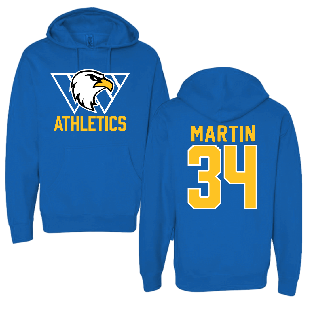 Williams Baptist University Baseball Blue Hoodie - #34 Kaden Martin