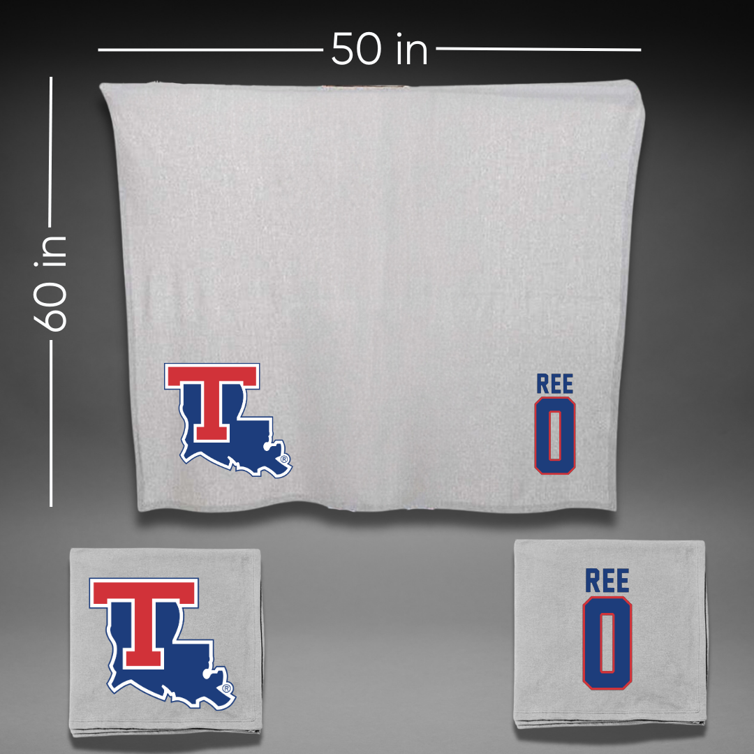 Louisiana Tech University Basketball Gray Blanket - #0 Devin Ree