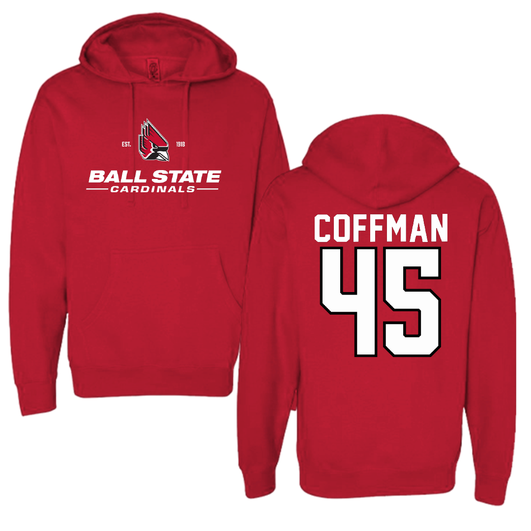 Ball State University Baseball Red General Hoodie - #45 Owen Coffman