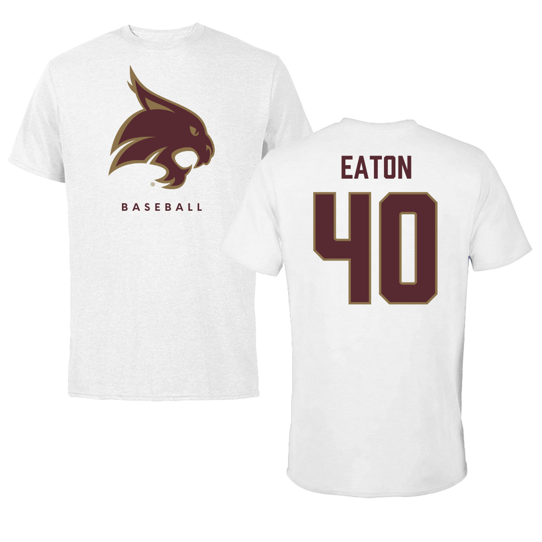 Texas State University Baseball White Performance Tee - #40 Austin Eaton
