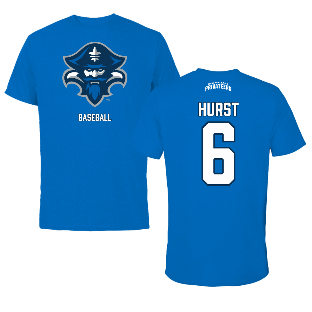 University of New Orleans Baseball Blue Mascot Tee - #6 Dalton Hurst