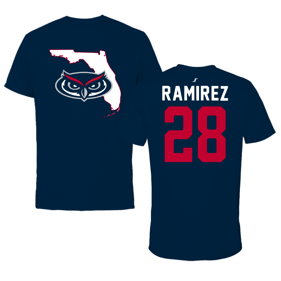 Florida Atlantic University Soccer Navy State Performance Tee - #28 Jianna Ramirez