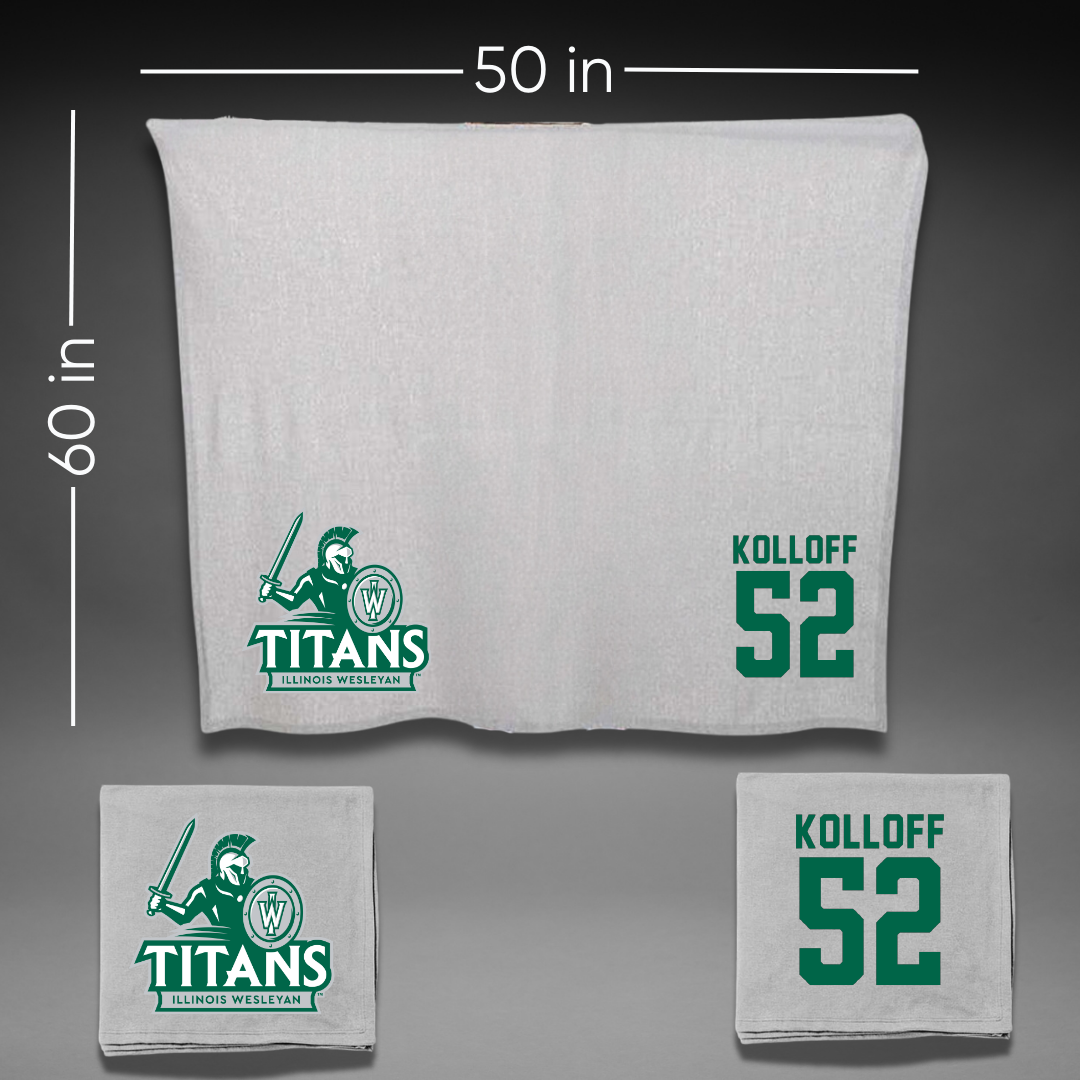Illinois Wesleyan University Football Gray Blanket - #52 Ethan Kolloff