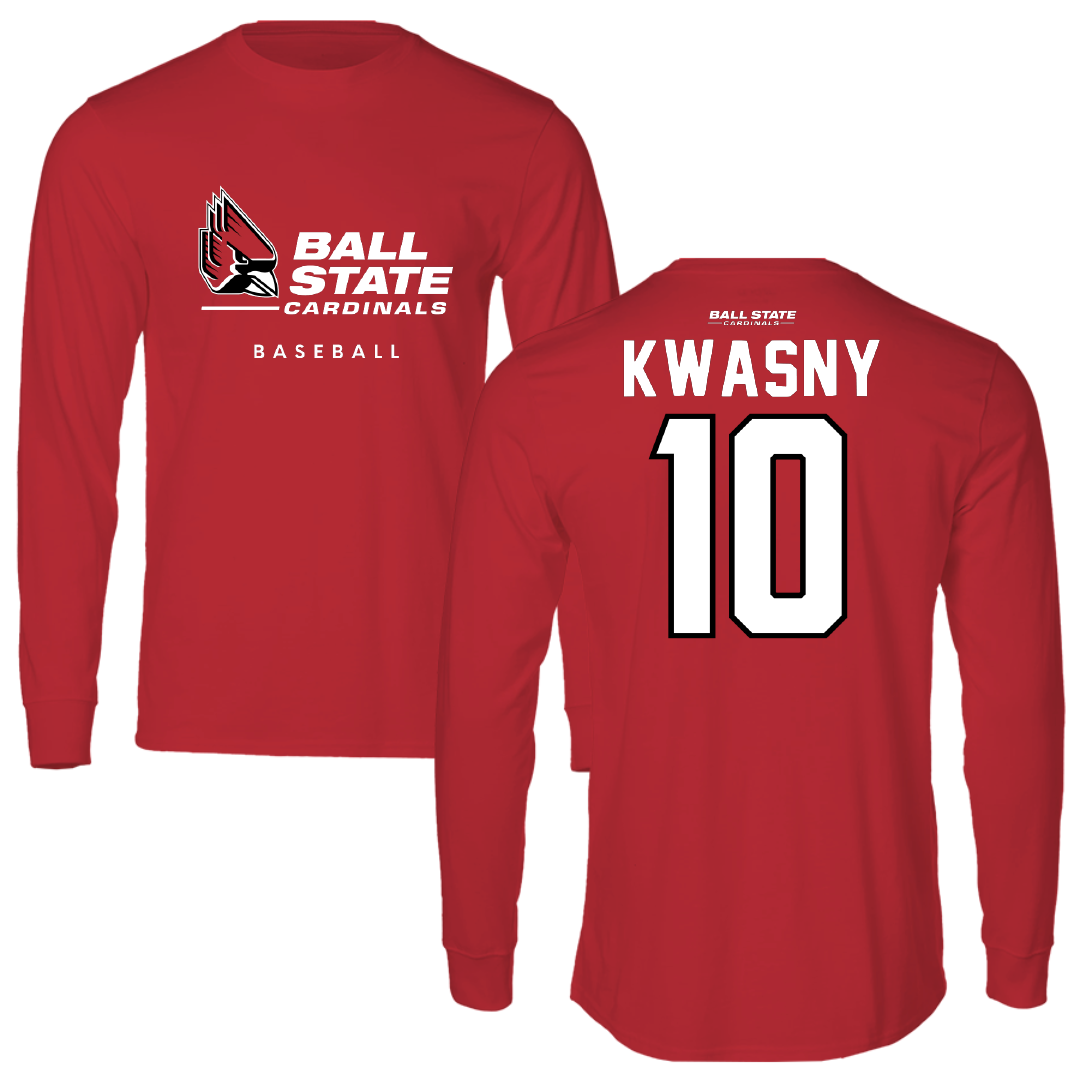 Ball State University Baseball Red Performance Long Sleeve - #10 Zach Kwasny