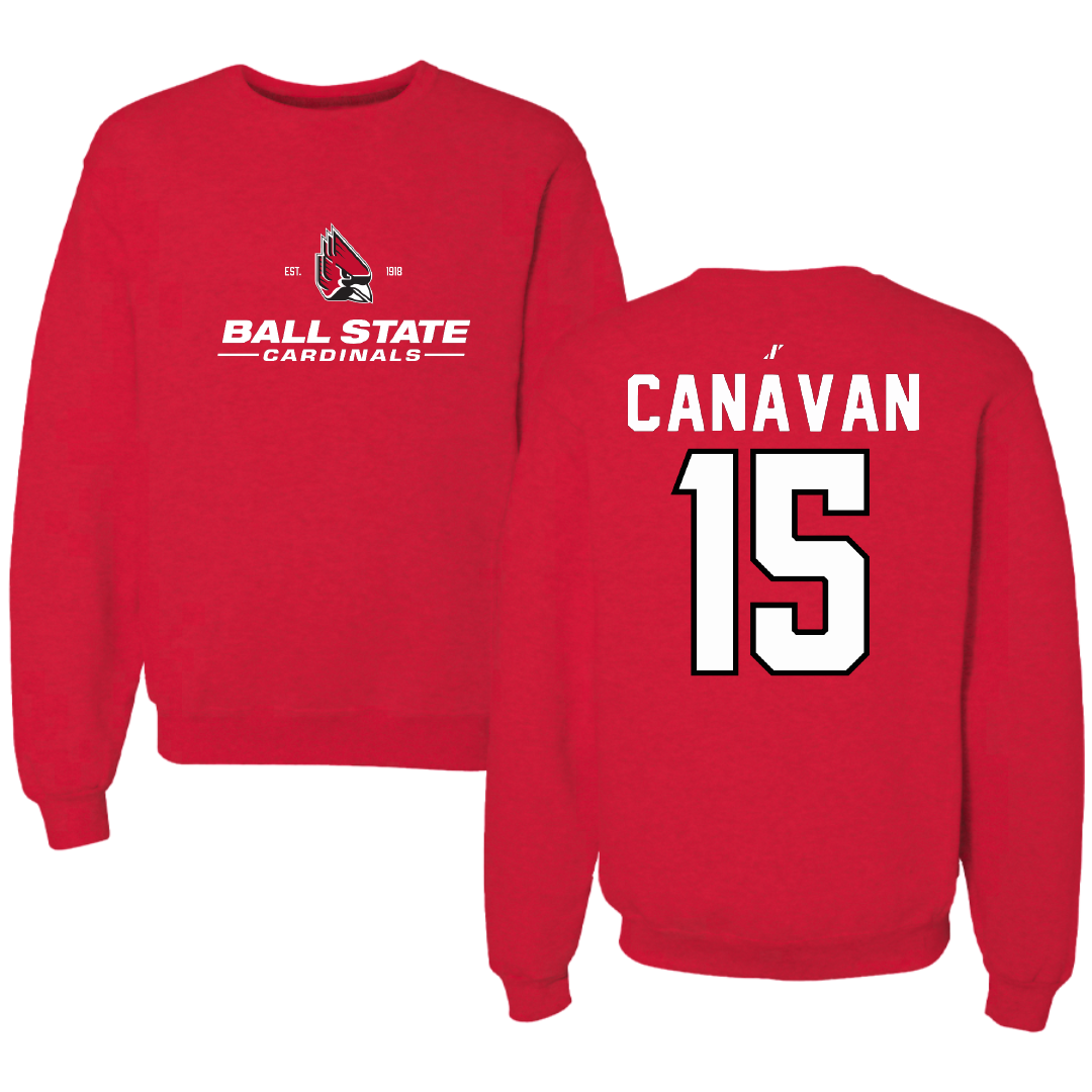Ball State University Volleyball Red General Crewneck - #15 Martin Canavan