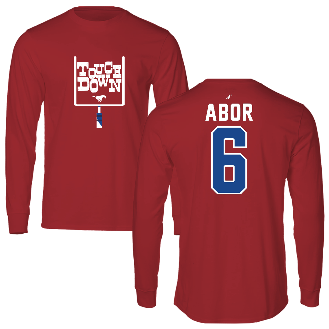 Southern Methodist University Football Canvas Red Touchdown Long Sleeve - #6 Omari Abor