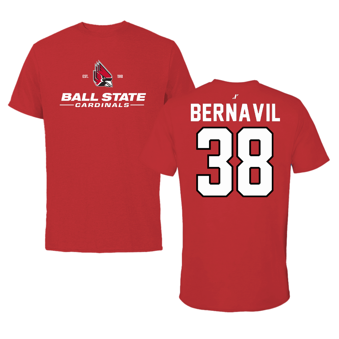 Ball State University Football Red General Performance Tee - #38 Jayden Bernavil