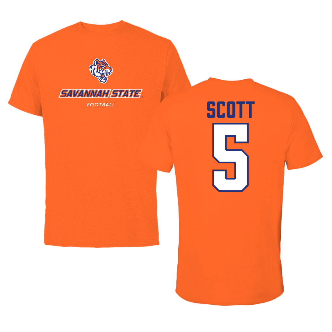 Savannah State University Football Orange Performance Tee - #5 Randy Scott