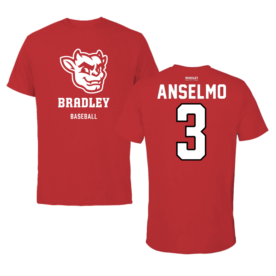 Bradley University Baseball Red Mascot Tee - #3 Dominic Anselmo