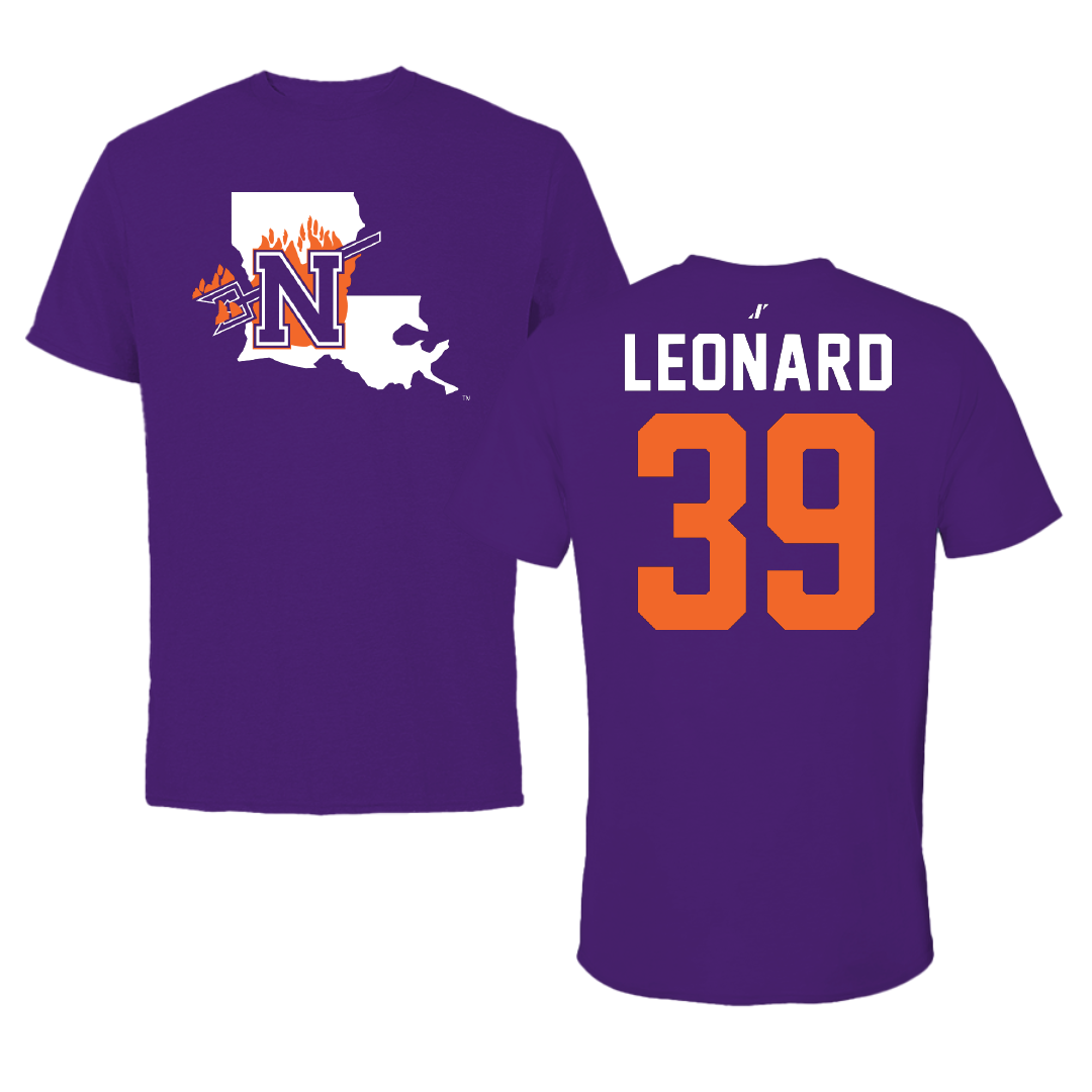 Northwestern State University Baseball Purple State Tee - #39 Brooks Leonard