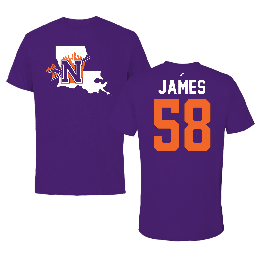 Northwestern State University Football Purple State Performance Tee - #58 Coby James