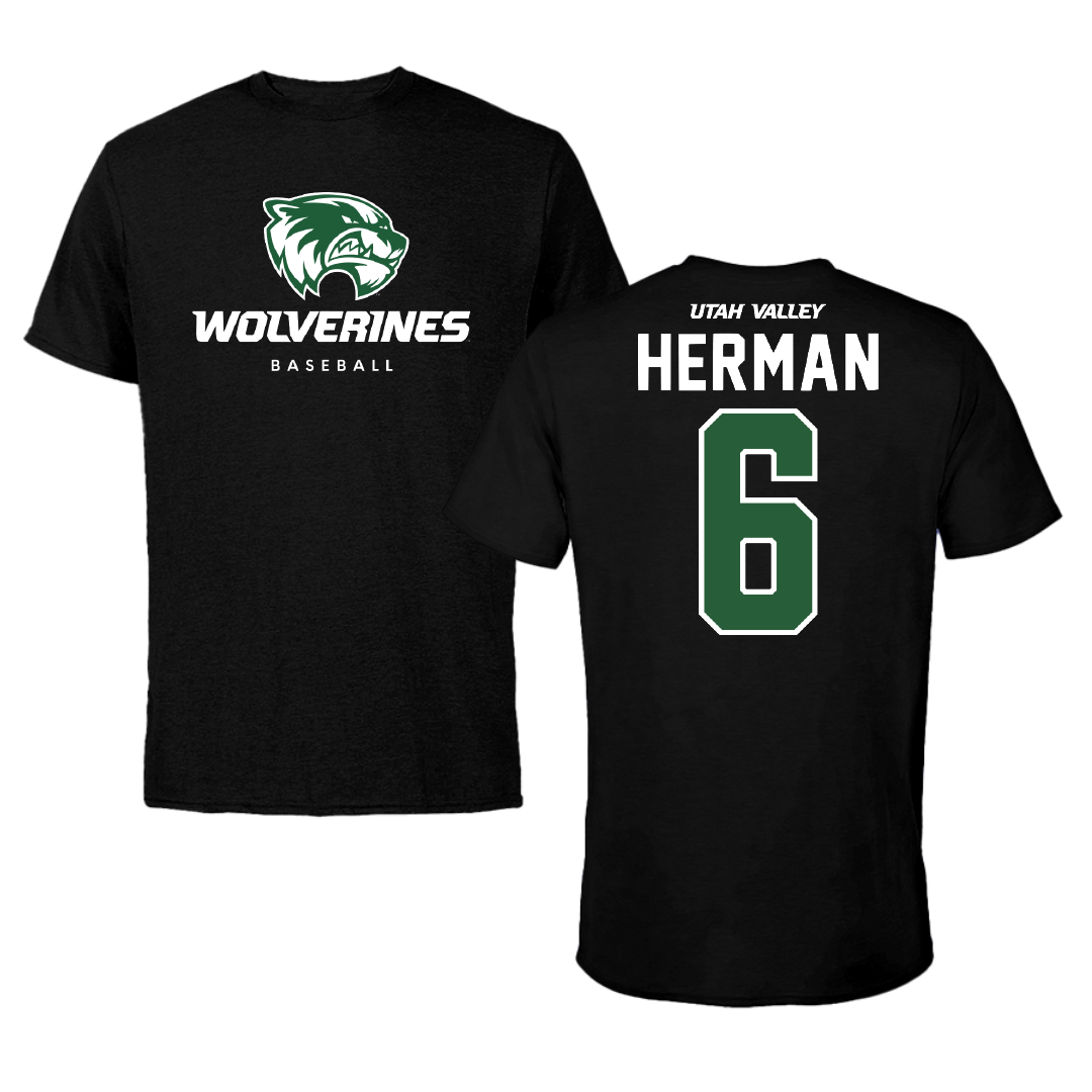 Utah Valley University Baseball Black Mascot Tee - #6 Carston Herman