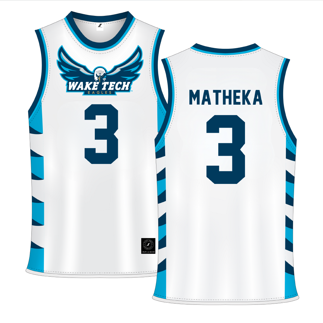 Wake Tech Community College White Basketball Jersey - #3 Charles Matheka