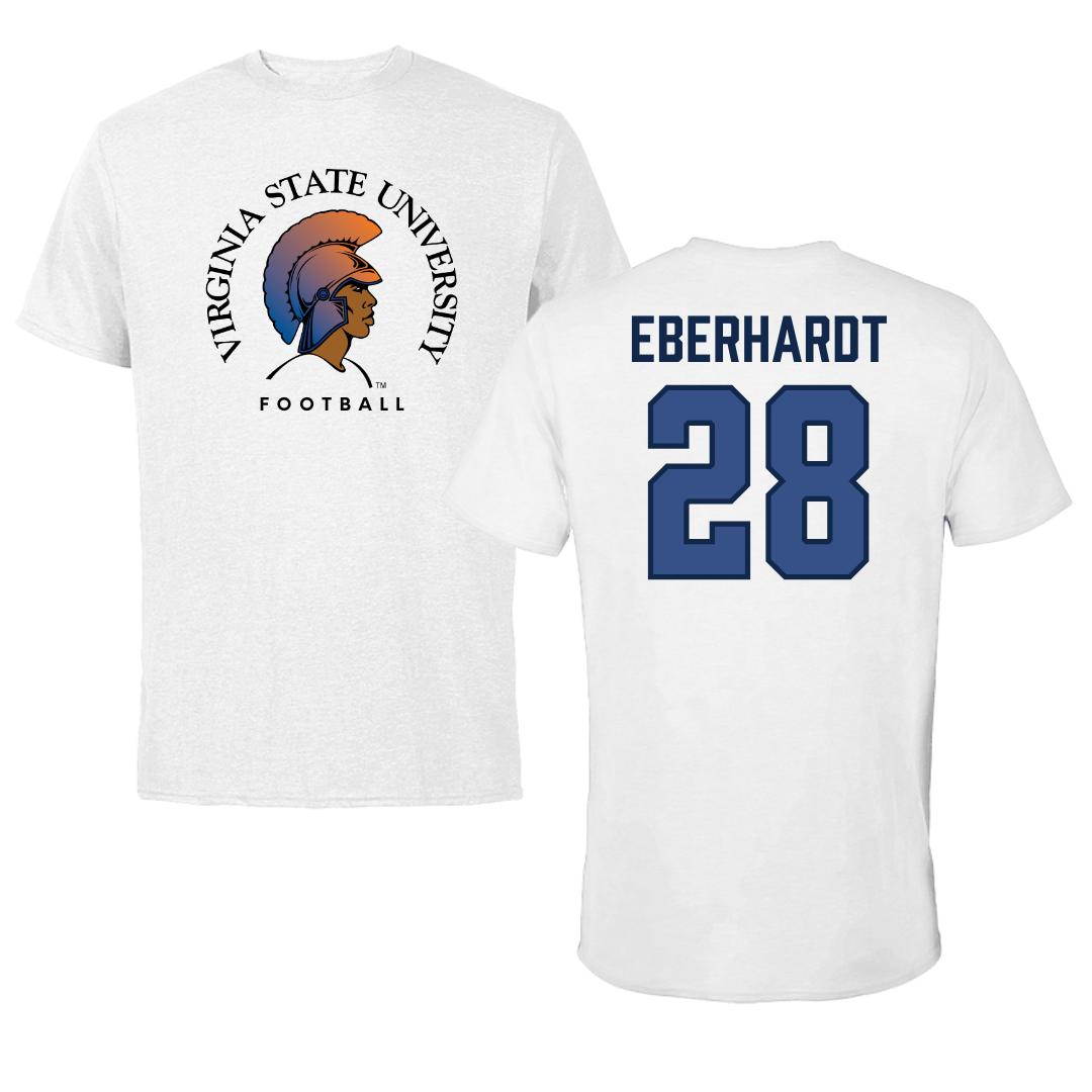 Virginia State University Football White Performance Tee - #28 Kemari Eberhardt