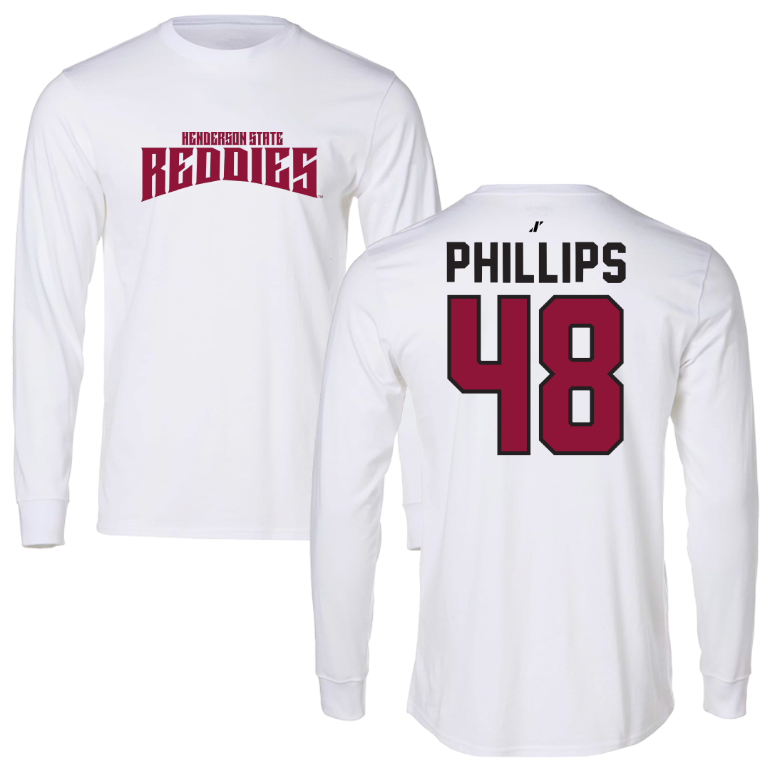 Henderson State University Baseball White Classic Performance Long Sleeve - #48 Austin Phillips